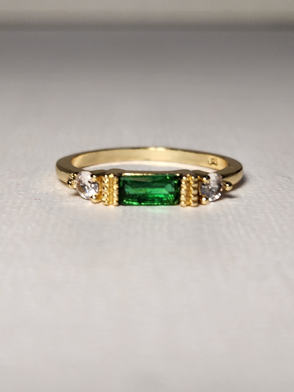 NIB Emerald & CZ 925 Real 18K Gold Vermeil 3 Stone Ring Size 8